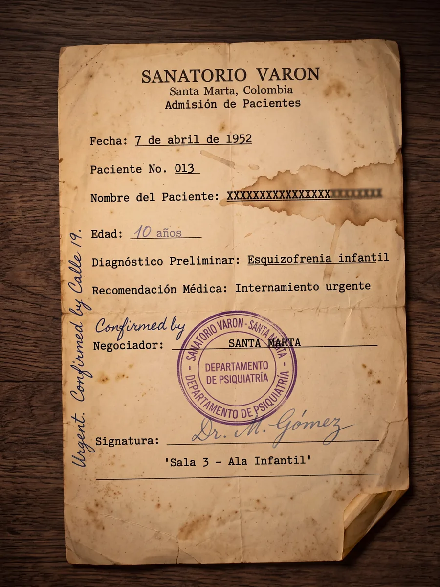 Hospital del Tórax admission card, 1952