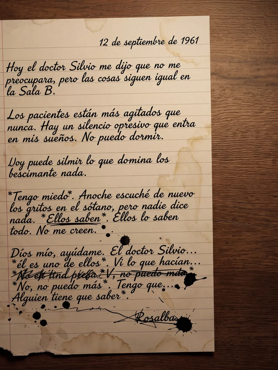 Final page of Rosalba Nieves&rsquo;s diary, written in a hurried hand in black ink, dated 12 September 1961.