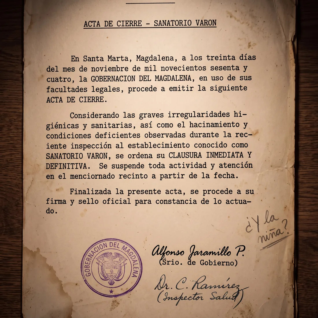 Hospital del Tórax closure act, 1964